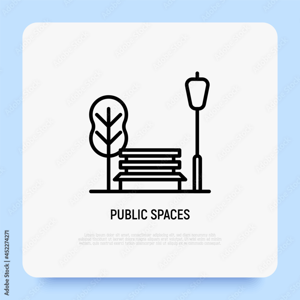 Public Place Vector Park, public place. in city thin line icon: bench, tree, lantern ...