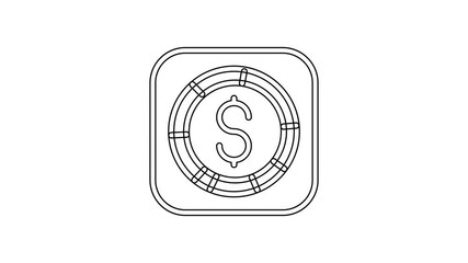 Sticker - Black line Coin money with dollar symbol icon isolated on white background. Banking currency sign. Cash symbol. 4K Video motion graphic animation