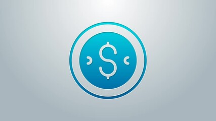 Sticker - Blue line Coin money with dollar symbol icon isolated on grey background. Banking currency sign. Cash symbol. 4K Video motion graphic animation