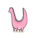 Fototapeta Dinusie - Cute sketch hand drawn color brachiosaurus illustration. Bright cartoon childish funny dinosaur for kids print design, textile decoration, greeting cards, dino stickers, logo