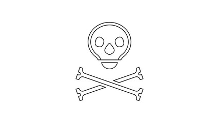 Poster - Black line Skull on crossbones icon isolated on white background. Happy Halloween party. 4K Video motion graphic animation