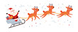 Winter Merry Christmas holiday illustration with funny Santa Claus character and his reindeer sleigh fly isolated. Vector flat cartoon illustration. For card, banner, flayer, invitation, poster.