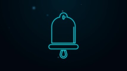 Poster - Glowing neon line Ship bell icon isolated on black background. 4K Video motion graphic animation