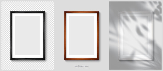 Wall Mural - Layout of wooden picture frames (Black, White, brown) in colors. Realistic vector illustration 