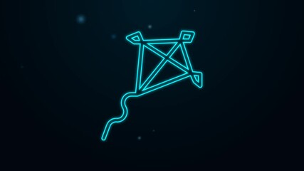 Poster - Glowing neon line Kite icon isolated on black background. 4K Video motion graphic animation