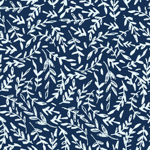 Seamless Pattern With Smal Branches, Twigs. Vector Illustration On Dark Backgroud For Surface Design And Other Design Projects