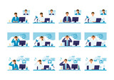 Fototapeta  - Vector illustration of people having communication via telecommuting system.