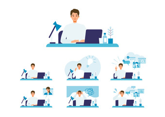 Wall Mural - Telecommuting concept. Vector illustration of people having communication via telecommuting system.