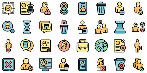 Poster - Delete user icons set. Outline set of delete user vector icons thin line color flat on white