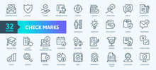 Check Marks Sign - Thin Line Web Icon Set. Contains Such Icons As Confirm, Approved, Check List, Warranty And More. Outline Icons Collection. Simple Vector Illustration.