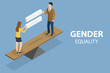 © TarikVision - 3D Isometric Flat Vector Conceptual Illustration of Gender Equality, Male and Female Equal Opportunities and Rights