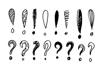 Wall Mural - Image of question mark and exlamation mark icon in doodle style on white background.