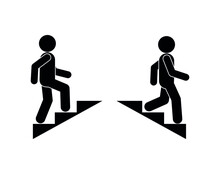Man Walking Stairs, Up And Down Movement Icon, Stickman On The Steeds, Isolated Vector Illustration Stick Figure People