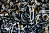 Fototapeta Fototapety dla młodzieży do pokoju - Abstract background with brush strokes on the wall. Hapster back with graffiti and painting.