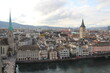 A view from Grossmünster (Romanesque-style Protestant church) of Zurich Switzerland and Limmat river.
