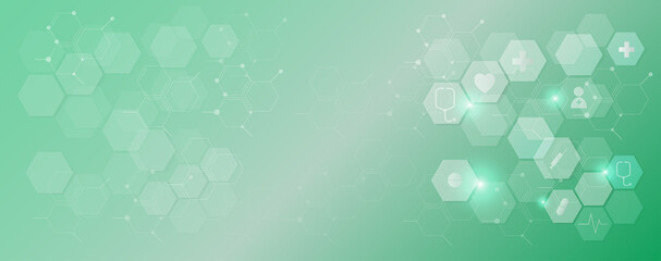 Wall Mural - abstract of health care and science flat icon pattern medical innovation concept on green background