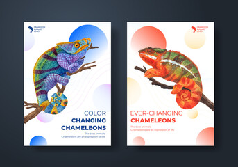 Wall Mural - Poster template with chameleon lizard concept,watercolor style