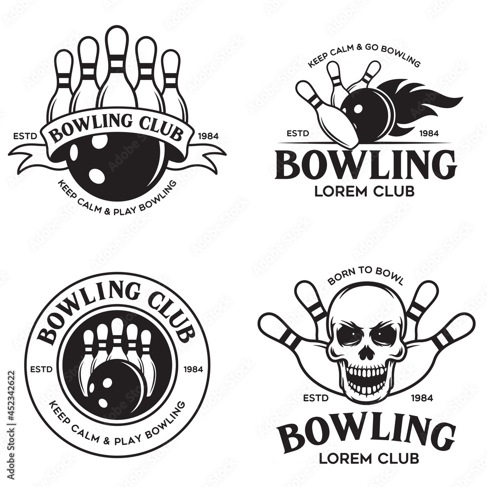 Set of vector vintage monochrome style bowling logo, icons and symbol.  Stock Vector | Adobe Stock, image size:1000x1000