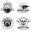 Set of vector vintage monochrome style bowling logo, icons and symbol.