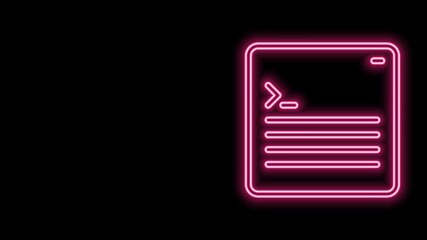 Glowing neon line Software, web developer programming code icon isolated on black background. Javascript computer script random parts of program code. 4K Video motion graphic animation