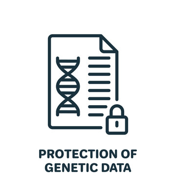 Protection of Genetic Data Line Icon. Private Dna Information in Document with Padlock Linear Pictogram. Safe Genetic Info Outline Icon. Editable Stroke. Isolated Vector Illustration