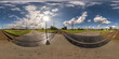 © hiv360 - full seamless spherical hdri panorama 360 near railroad crossing in sunny day with white clouds in equirectangular projection, ready VR virtual reality content