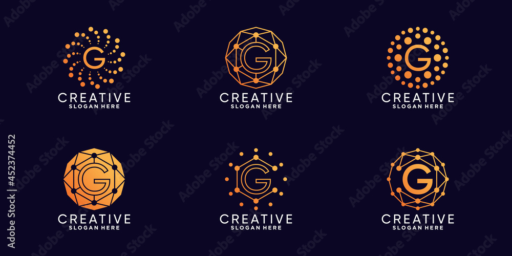Set bundle monogram logo design technology initial letter g with unique ...