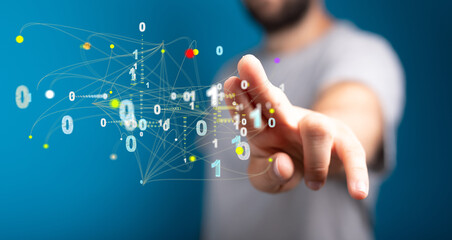 Molecular background with DNA. Network with connecting dots and lines.
