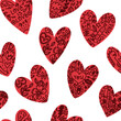 Valentine's Day isolated seamless pattern. Hand-drawn hearts with tattoos with various symbols, phrases, messages.