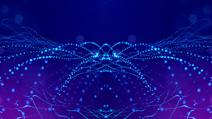 Wall Mural - 3d rendering background of microworld or sci-fi theme with glowing particles form curved lines, 3d s