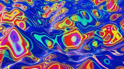 3d render. Liquid pattern like waves. 3D stylish abstract iridescent bg of wavy surface like brilliant liquid glass with rainbow beautiful gradient colors. Trendy colorful fluid