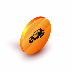 Canvas Print - Isometric Car icon isolated on white background. Orange circle button. Vector