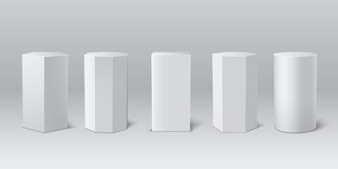 Classic realistic white 3d podium museum set. Empty stage, pedestal for product presentation.