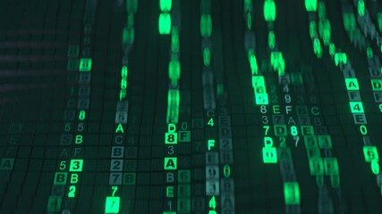 Wall Mural - green hexadecimal computer code. futuristic information technologies concept. seamless loop 3d rende