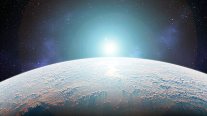 Wall Mural - 3d render. planet earth with sunrise in the space - europe - elements of this image furnished by nas