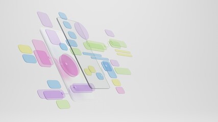 UX UI flowchart connection node graphic designer creative planning application process development data prototype wireframe for web mobile icon phone . User experience concept. 3d rendering.