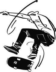 Wall Mural - the vector sketch of the skateboarder jumping on a skateboard