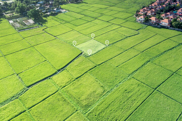 Wall Mural - land plot in aerial view. gps registration survey of property, real estate for map with location, ar