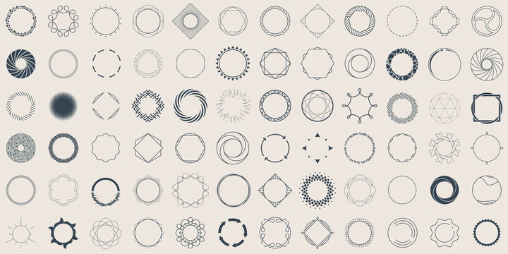 set of geometric circle shapes, borders, frames, logos. line and silhouette design, vector illustrat