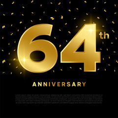 Wall Mural - 63th anniversary celebration with gold glitter color and black background. Vector design for celebrations, invitation cards and greeting cards.