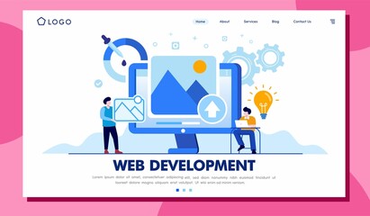 Web development. programming languages. css, html, it, ui. programmer cartoon character developing website, coding. flat illustration banner