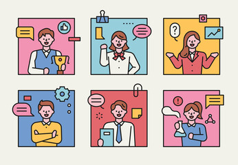 Wall Mural - student characters doing various gestures in a square frame.