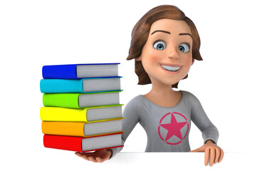 Fun 3D illustration of a cartoon teenage girl