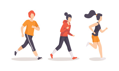 Sticker - People Running and Jogging Doing Sport and Physical Exercise Training Body and Muscle Vector Set