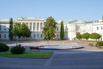 Presidential Palace of the Republic of Lithuania. Courtyard, Garden and Fountain. 