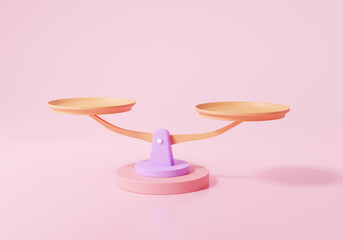 Scales icon. comparison weight cartoon minimal sytle, Libra, on pink background. 3D render illustration