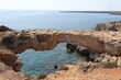 Rocks and sea in Cape Greco or Capo Greco, Famagusta Bay, Ayia Napa Municipality, Cyprus. Mediterranean sea. Cyprus landmark, monument. Cyprus landscape, scenery, sea. Cyprus view. Cave, arch in sea