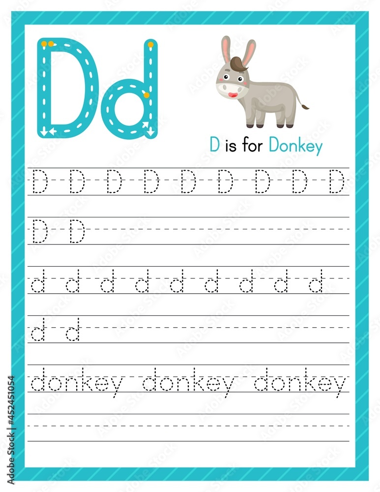 Trace letter D uppercase and lowercase. Alphabet tracing practice ...
