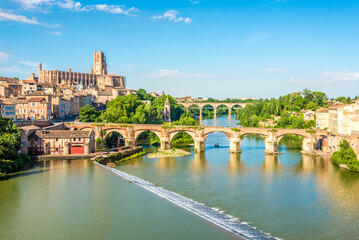 Wall Mural - View at the Albi town with Old bridge over Tarn river, France