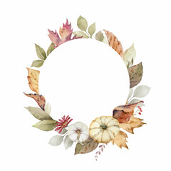 Wall Mural - a watercolor vector wreath for thanksgiving, a greeting arrangement with colorful pumpkins.